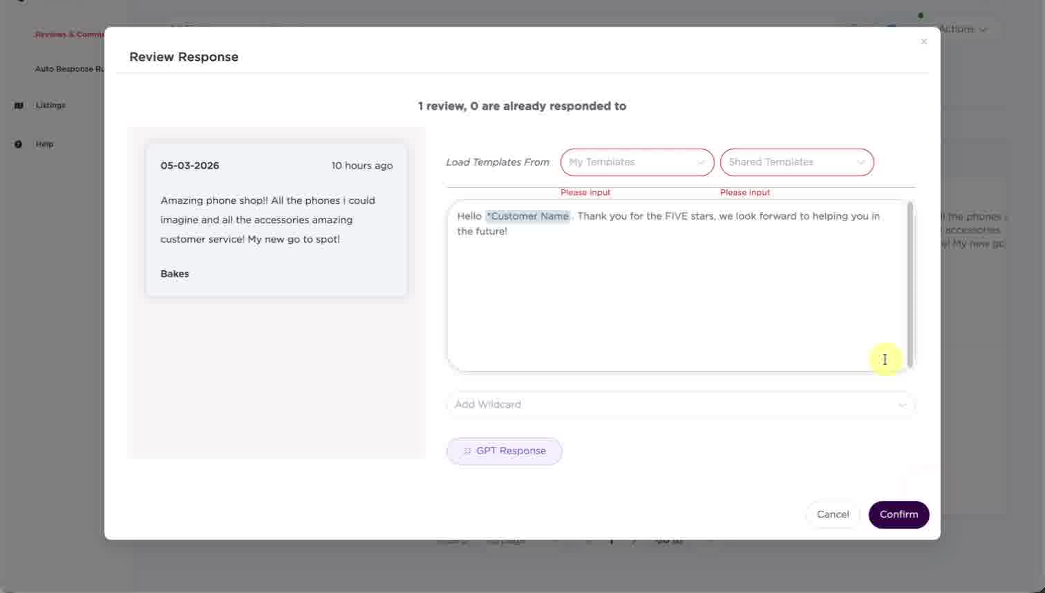 Final response ready, Confirm button highlighted